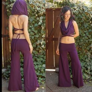 Convertible Jumpsuit cowl hood top wide leg pants